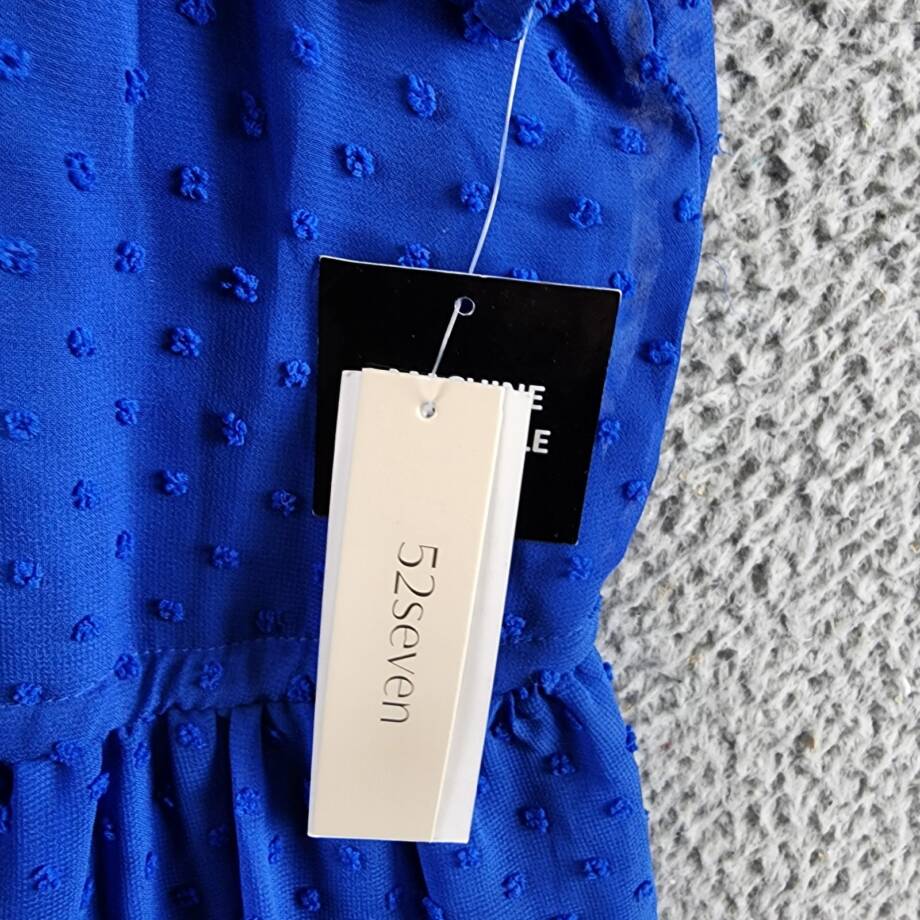 52seven Drawstring Waist Dress Women's L Cobalt Round Neck Short Sleeve Tie Back