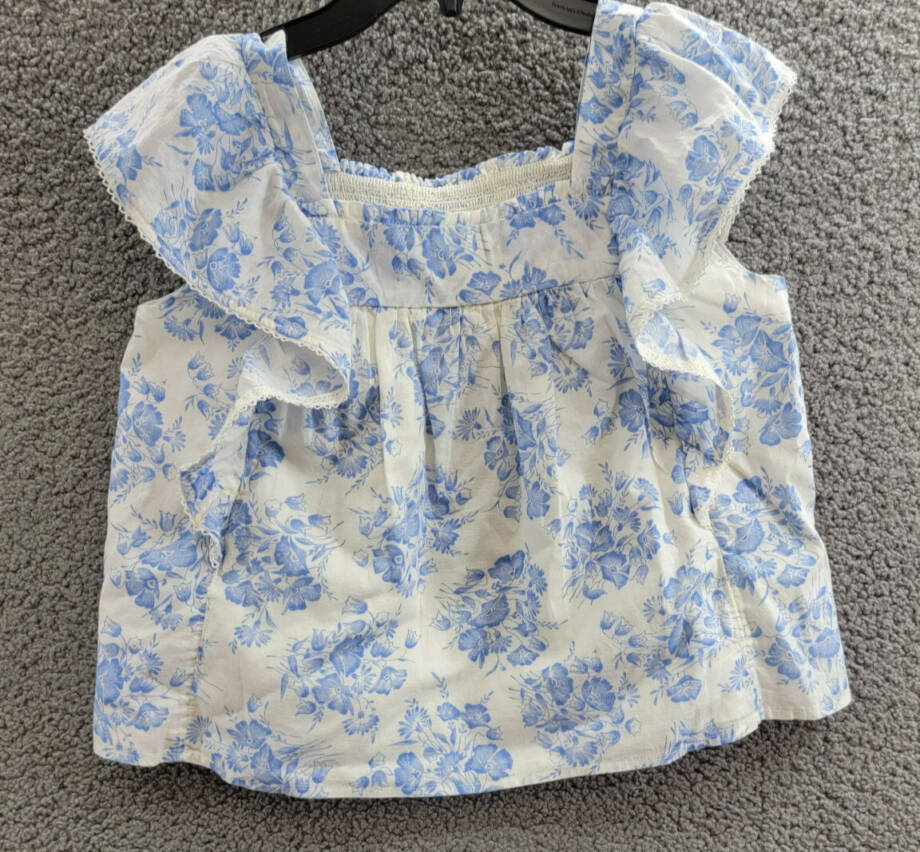 Polo Ralph Lauren Floral Slub Top Girls' 14 Blue/White Square Neck Pullover S/S