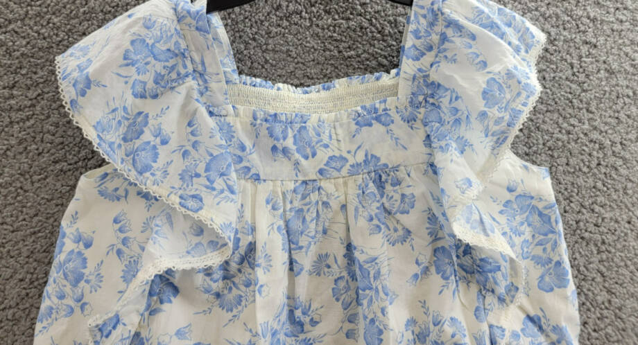 Polo Ralph Lauren Floral Slub Top Girls' 14 Blue/White Square Neck Pullover S/S