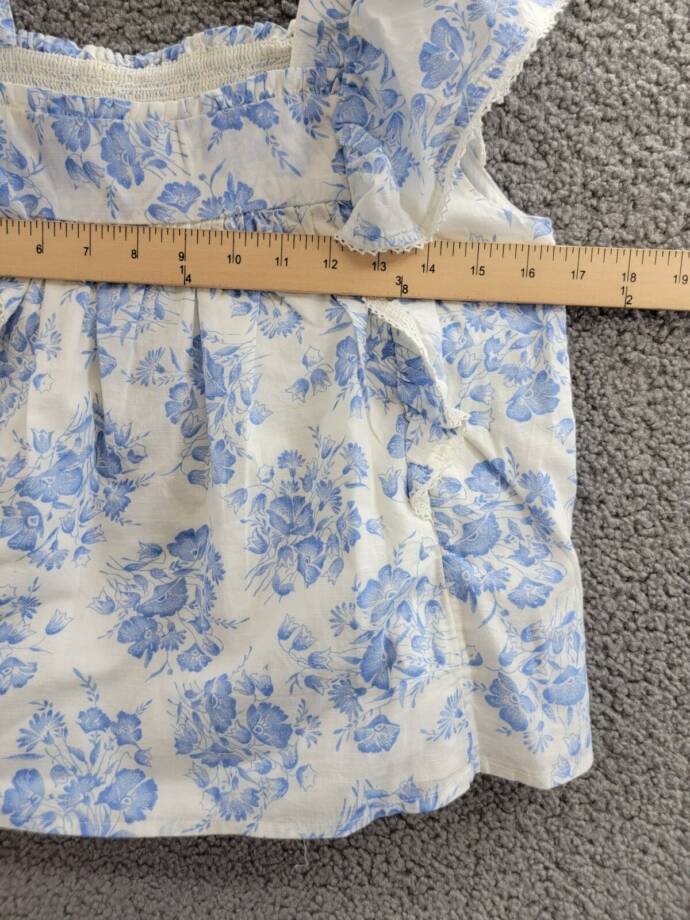 Polo Ralph Lauren Floral Slub Top Girls' 14 Blue/White Square Neck Pullover S/S