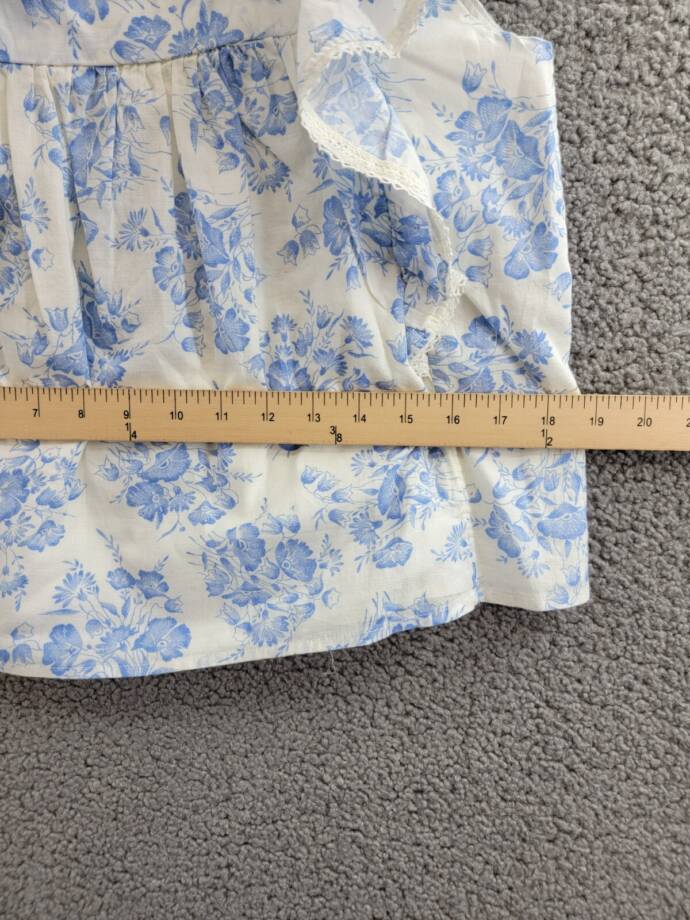 Polo Ralph Lauren Floral Slub Top Girls' 14 Blue/White Square Neck Pullover S/S