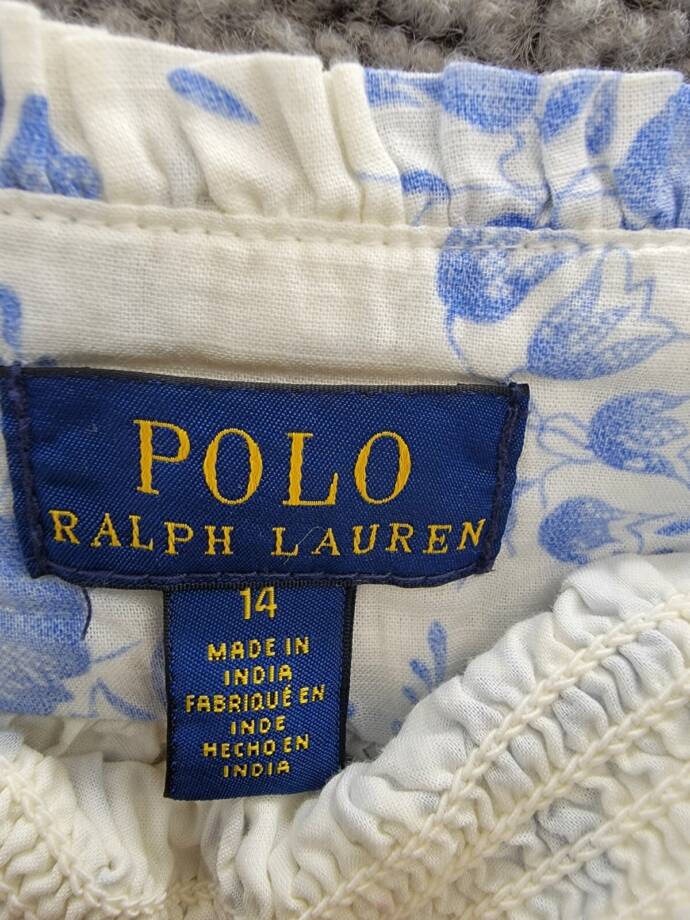 Polo Ralph Lauren Floral Slub Top Girls' 14 Blue/White Square Neck Pullover S/S