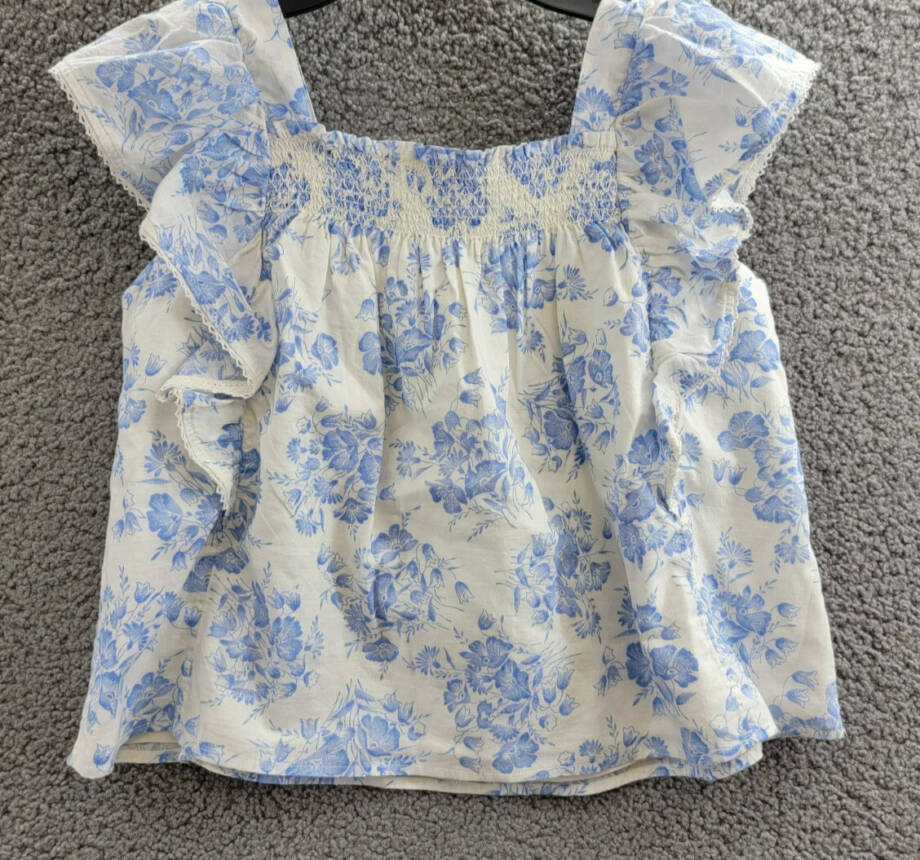 Polo Ralph Lauren Floral Slub Top Girls' 14 Blue/White Square Neck Pullover S/S