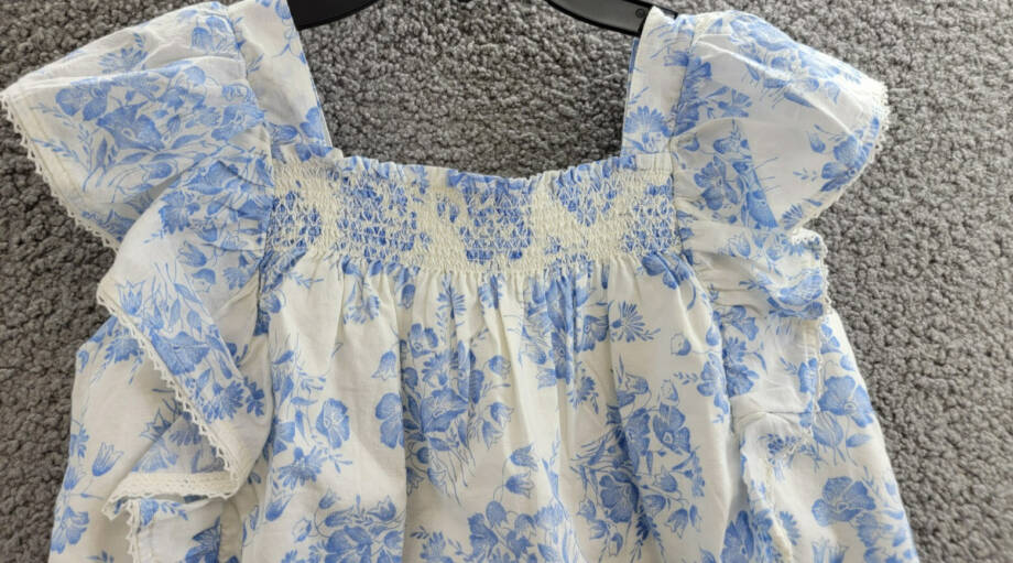 Polo Ralph Lauren Floral Slub Top Girls' 14 Blue/White Square Neck Pullover S/S