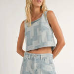 Sadie & Sage Aloha Reversible Denim Vest Women's M Blue Sleeveless Zip Closure