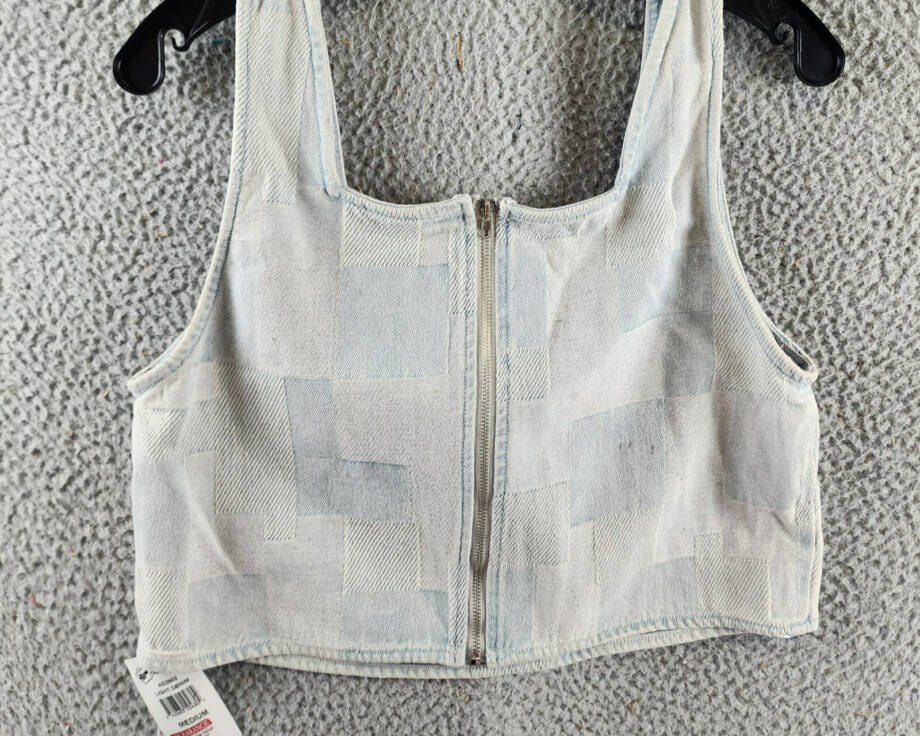 Sadie & Sage Aloha Reversible Denim Vest Women's M Blue Sleeveless Zip Closure