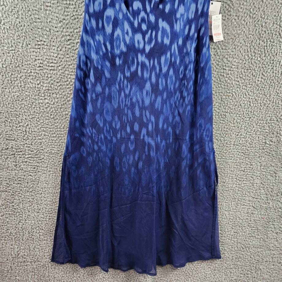 DKNY Printed Sweetheart-Neck Short-Sleeve Midi Dress Women's 10 Blue Zip Closure