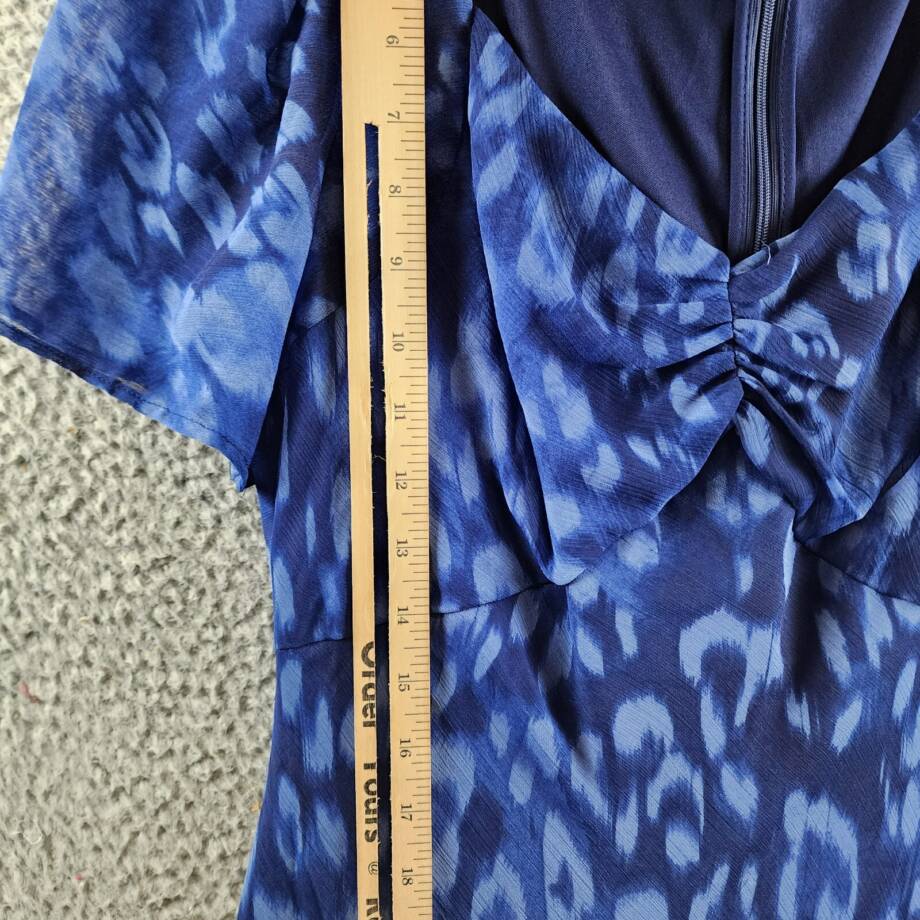DKNY Printed Sweetheart-Neck Short-Sleeve Midi Dress Women's 10 Blue Zip Closure