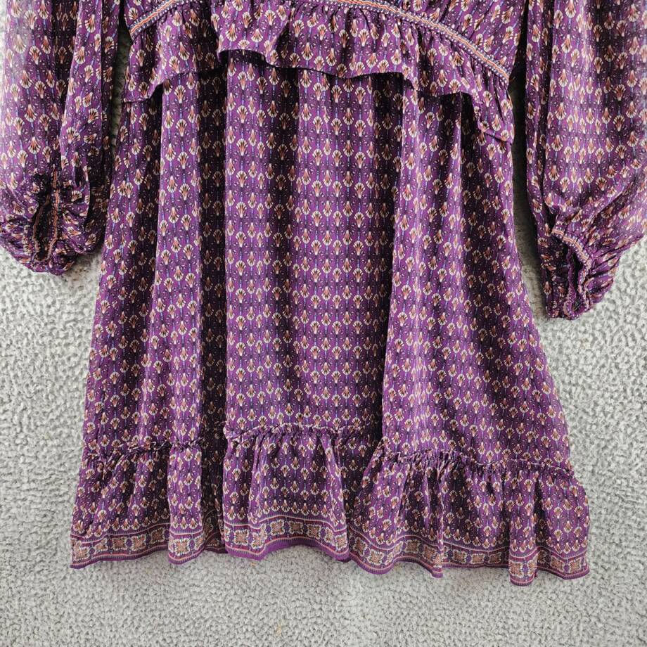 Max Studio Floral Balloon Sleeve A-Line Dress Women's L Plum Multi 3/4 Sleeve