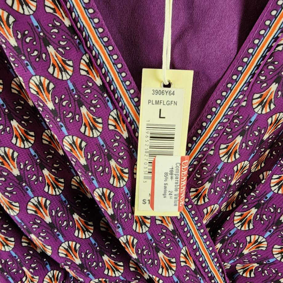 Max Studio Floral Balloon Sleeve A-Line Dress Women's L Plum Multi 3/4 Sleeve
