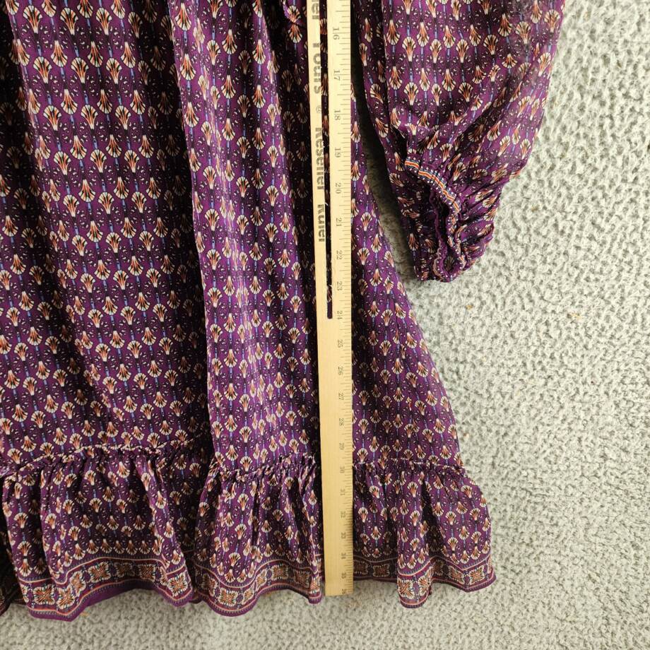 Max Studio Floral Balloon Sleeve A-Line Dress Women's L Plum Multi 3/4 Sleeve