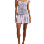 French Connection Enora Breya Verona Ruched Dress Women's 6 Sheer Lilac Floral