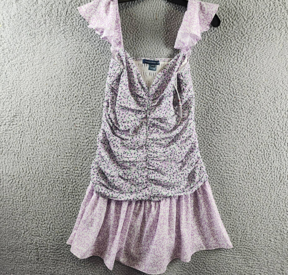 French Connection Enora Breya Verona Ruched Dress Women's 6 Sheer Lilac Floral