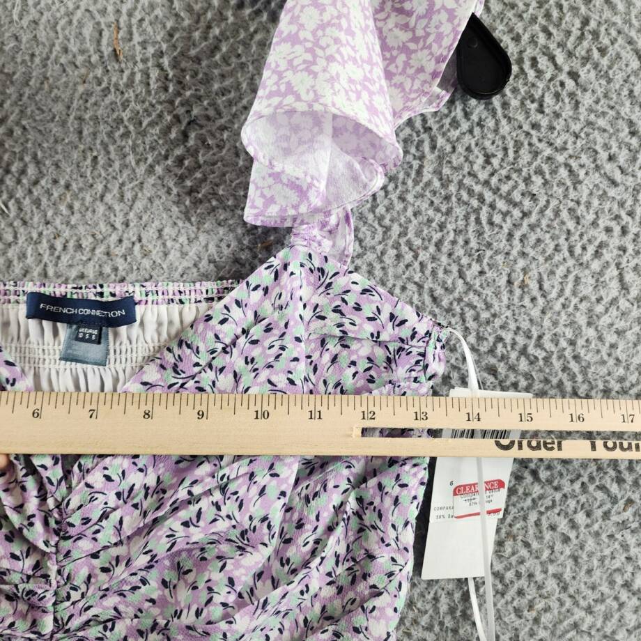 French Connection Enora Breya Verona Ruched Dress Women's 6 Sheer Lilac Floral