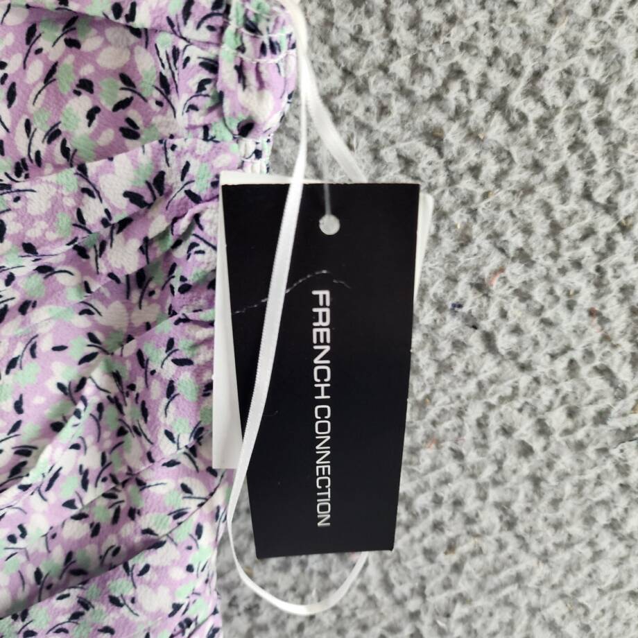 French Connection Enora Breya Verona Ruched Dress Women's 6 Sheer Lilac Floral