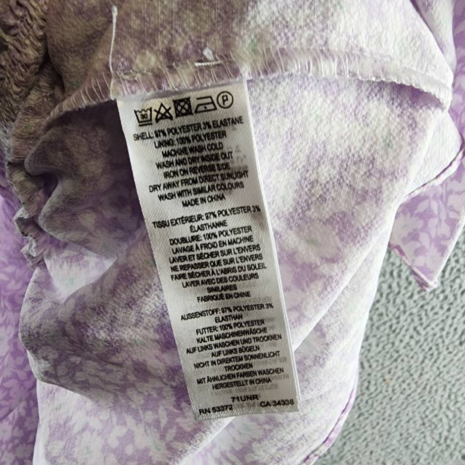 French Connection Enora Breya Verona Ruched Dress Women's 6 Sheer Lilac Floral