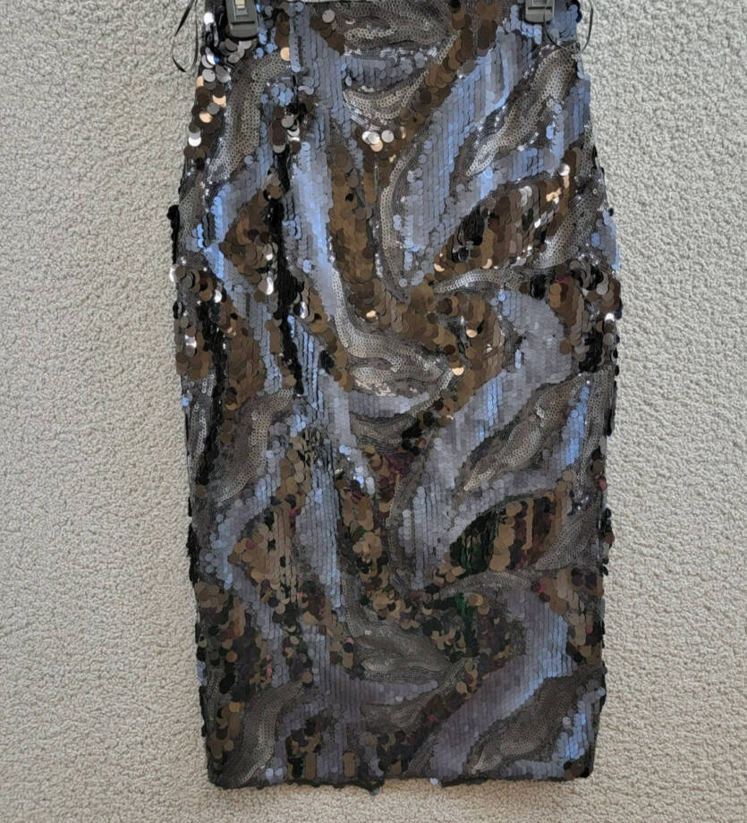 Ramy Brook Stanley Donnelly Sequin Midi Skirt Women's Black Back Zip Closure 2