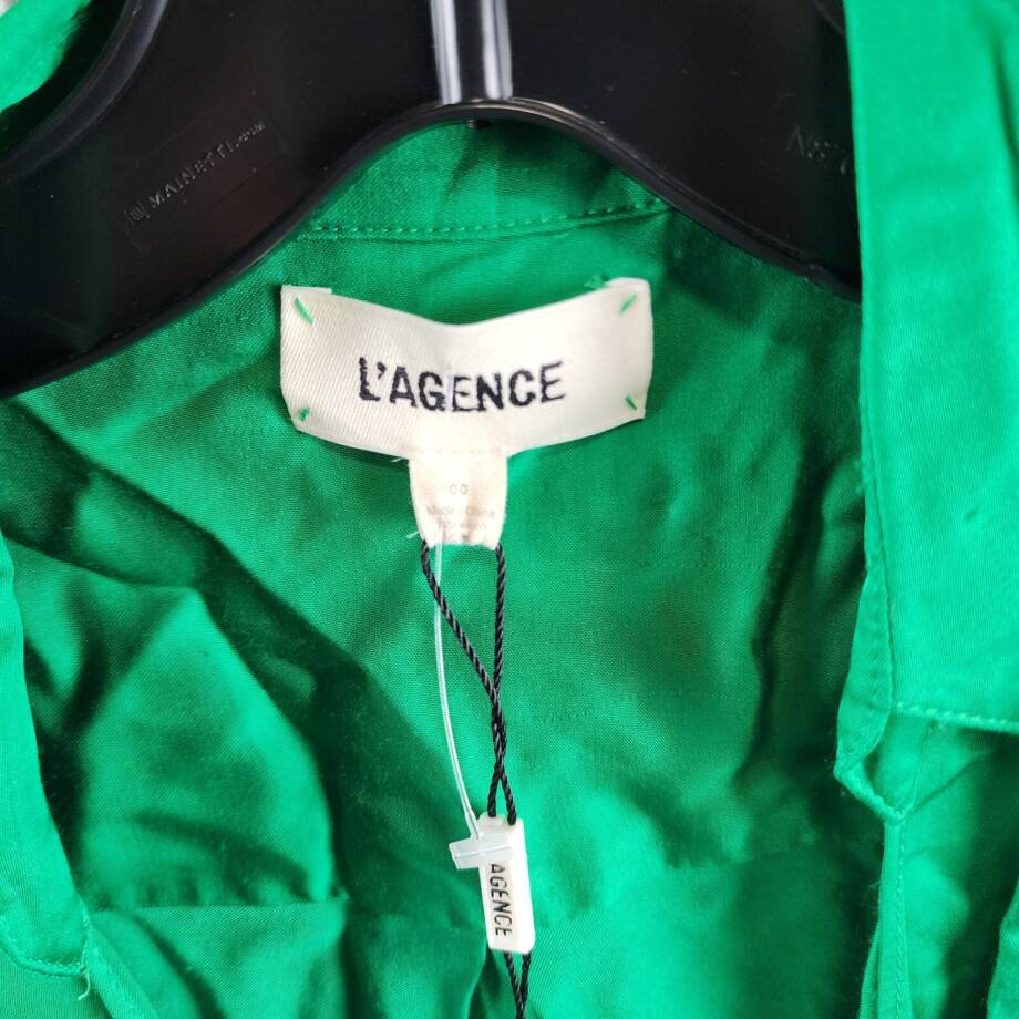 L'Agence Amani Satin Wrap Long-Sleeve Mini Dress Womens 00 Grass Green Tie Waist
