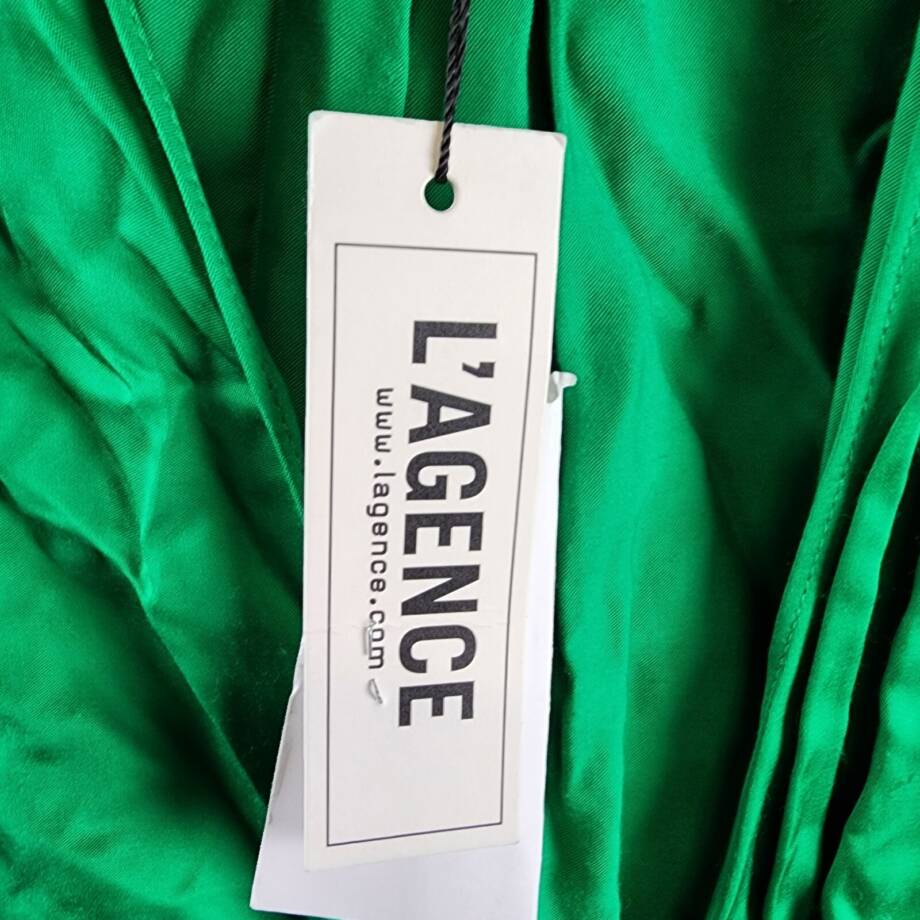 L'Agence Amani Satin Wrap Long-Sleeve Mini Dress Womens 00 Grass Green Tie Waist
