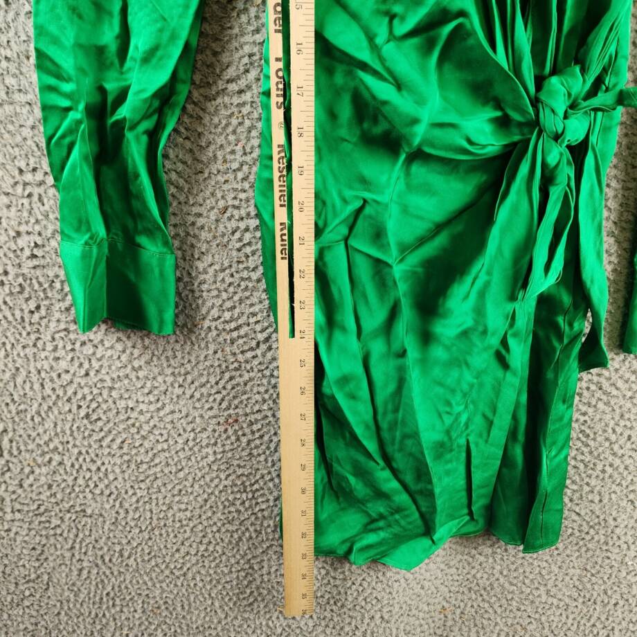 L'Agence Amani Satin Wrap Long-Sleeve Mini Dress Womens 00 Grass Green Tie Waist