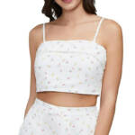 Wildfox Odessa Linne Blend Crop Top Women's M White Multi Pearl Beaded Pullover