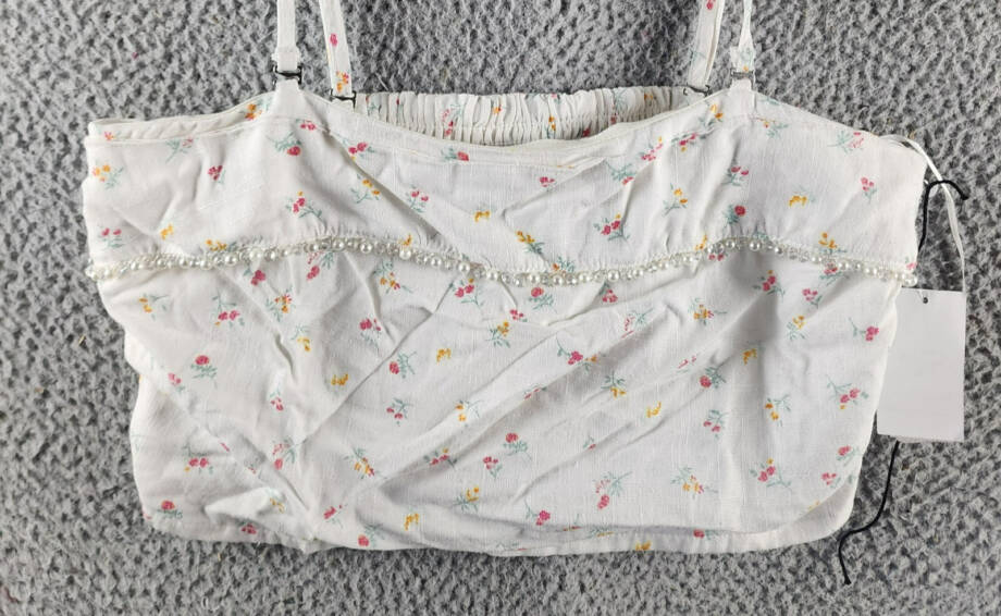 Wildfox Odessa Linne Blend Crop Top Women's M White Multi Pearl Beaded Pullover