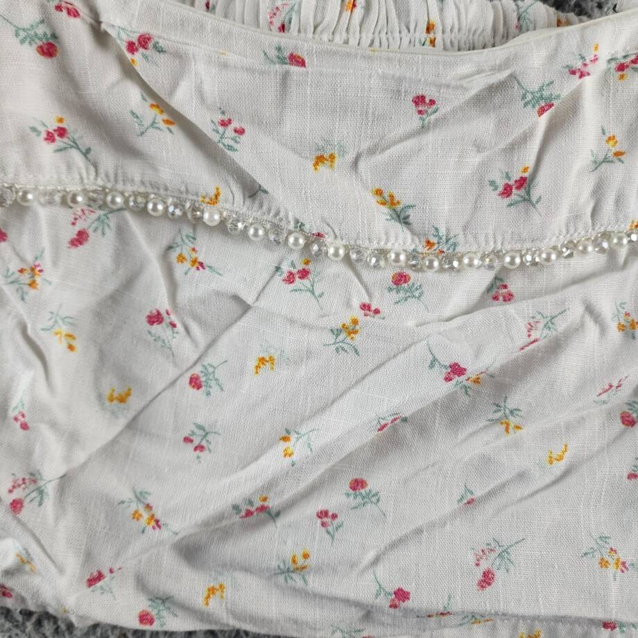 Wildfox Odessa Linne Blend Crop Top Women's M White Multi Pearl Beaded Pullover