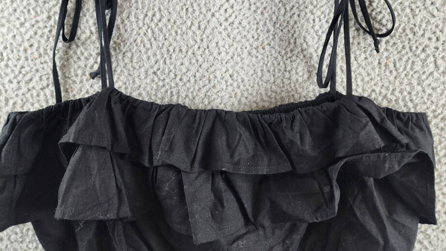 AQUA Tiered Ruffle Crop Top Women's XL Black Linen Blend Sleeveless Tie Straps