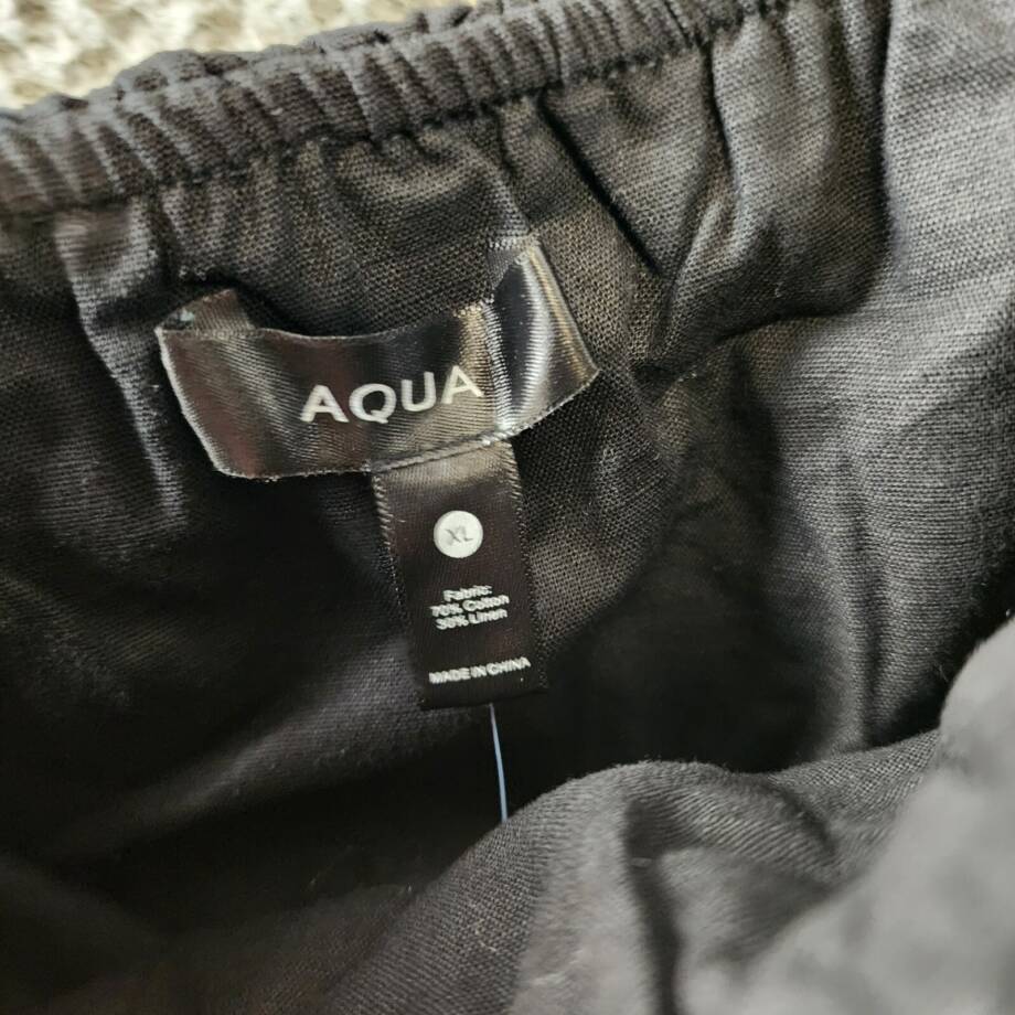 AQUA Tiered Ruffle Crop Top Women's XL Black Linen Blend Sleeveless Tie Straps