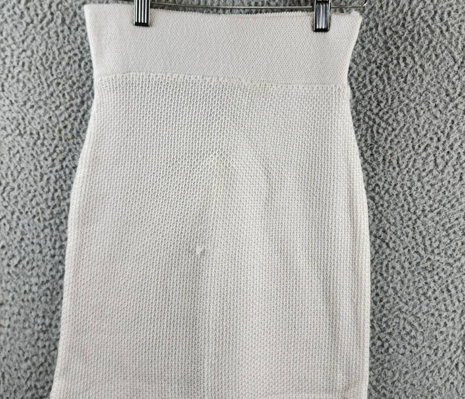AQUA Pointelle Knit Midi Skirt Women's XS White Side Slit Elastic Waist Pull On