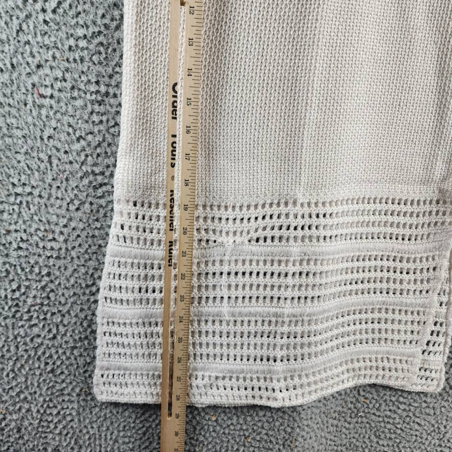 AQUA Pointelle Knit Midi Skirt Women's XS White Side Slit Elastic Waist Pull On