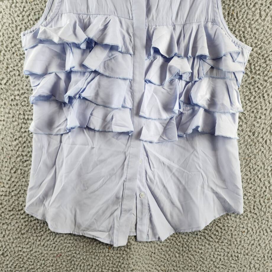 Gracia Ruffle Front Blouse Women's M Light Blue Sleeveless Collared Button Front