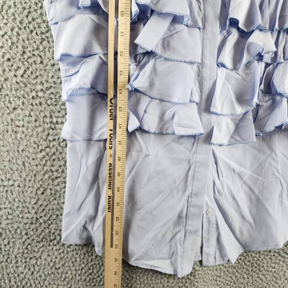 Gracia Ruffle Front Blouse Women's M Light Blue Sleeveless Collared Button Front