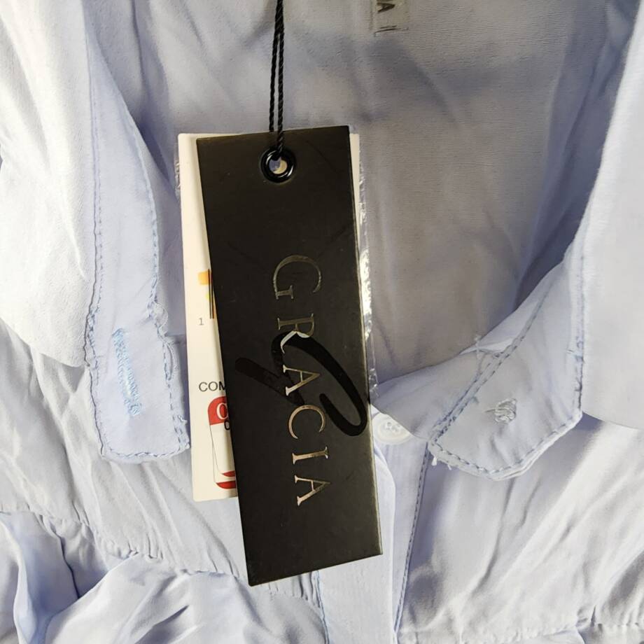 Gracia Ruffle Front Blouse Women's M Light Blue Sleeveless Collared Button Front