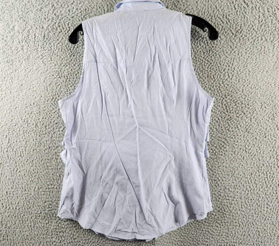 Gracia Ruffle Front Blouse Women's M Light Blue Sleeveless Collared Button Front