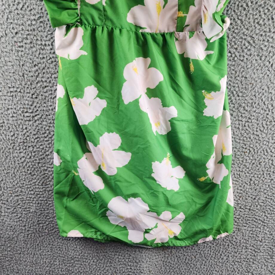 The Lulo Project Floral Ruffle Dress Women's L Green Hibiscus Square Neck