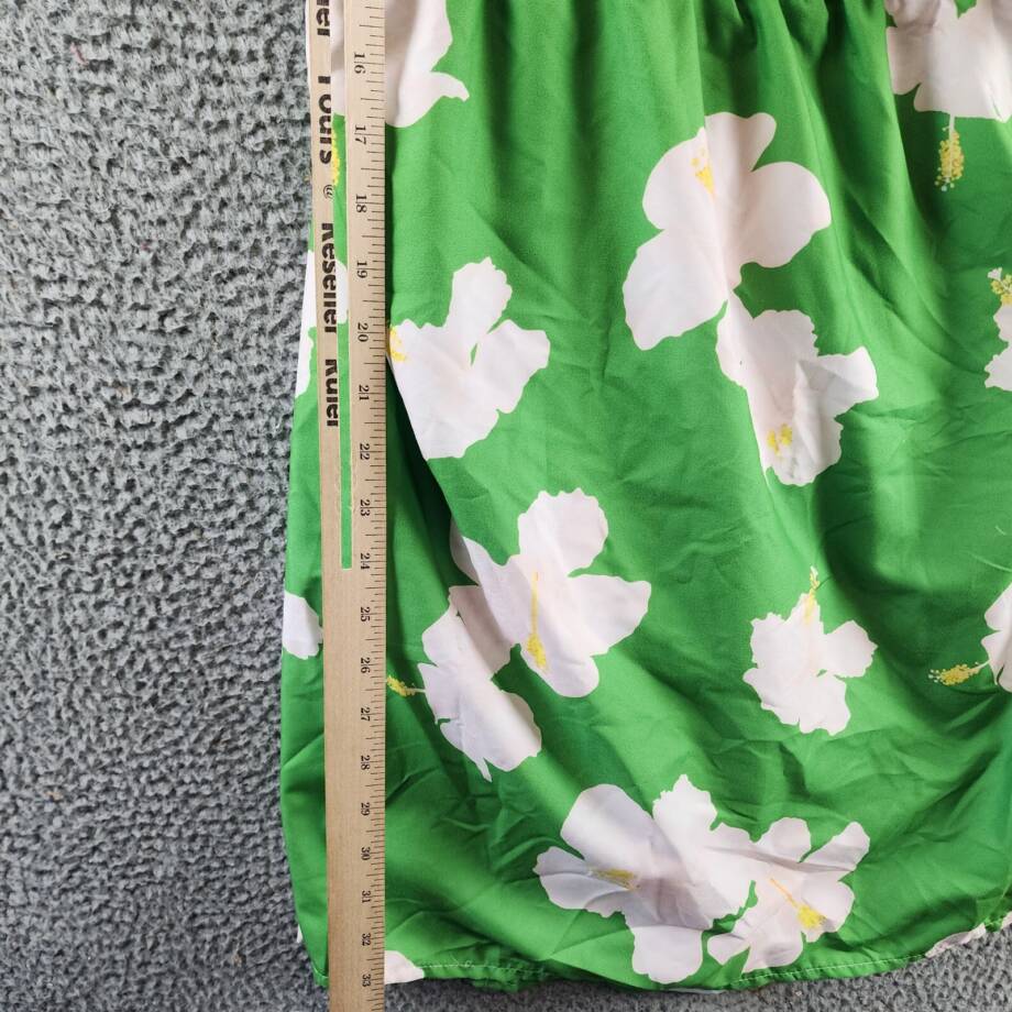 The Lulo Project Floral Ruffle Dress Women's L Green Hibiscus Square Neck