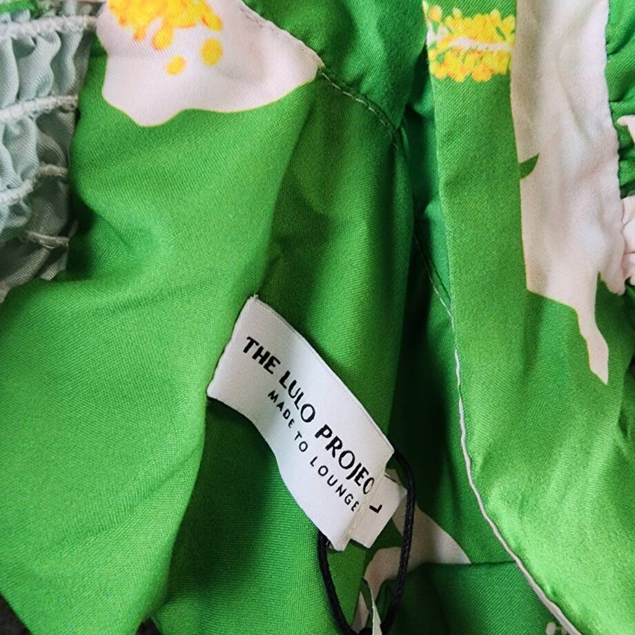 The Lulo Project Floral Ruffle Dress Women's L Green Hibiscus Square Neck