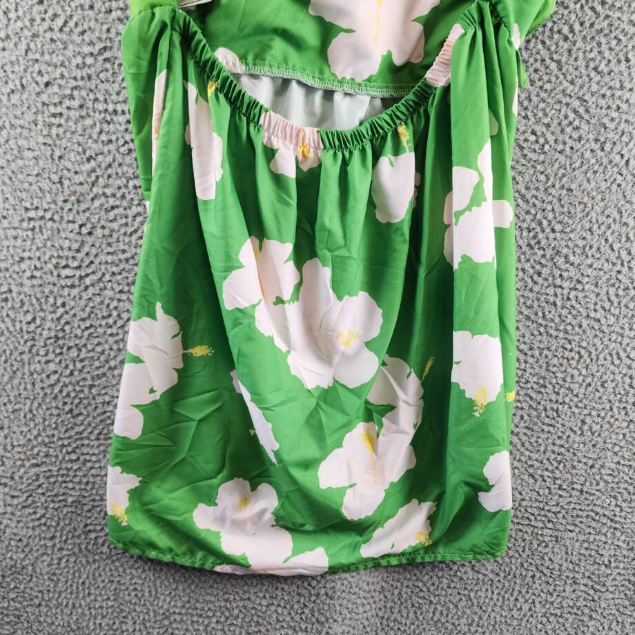 The Lulo Project Floral Ruffle Dress Women's L Green Hibiscus Square Neck