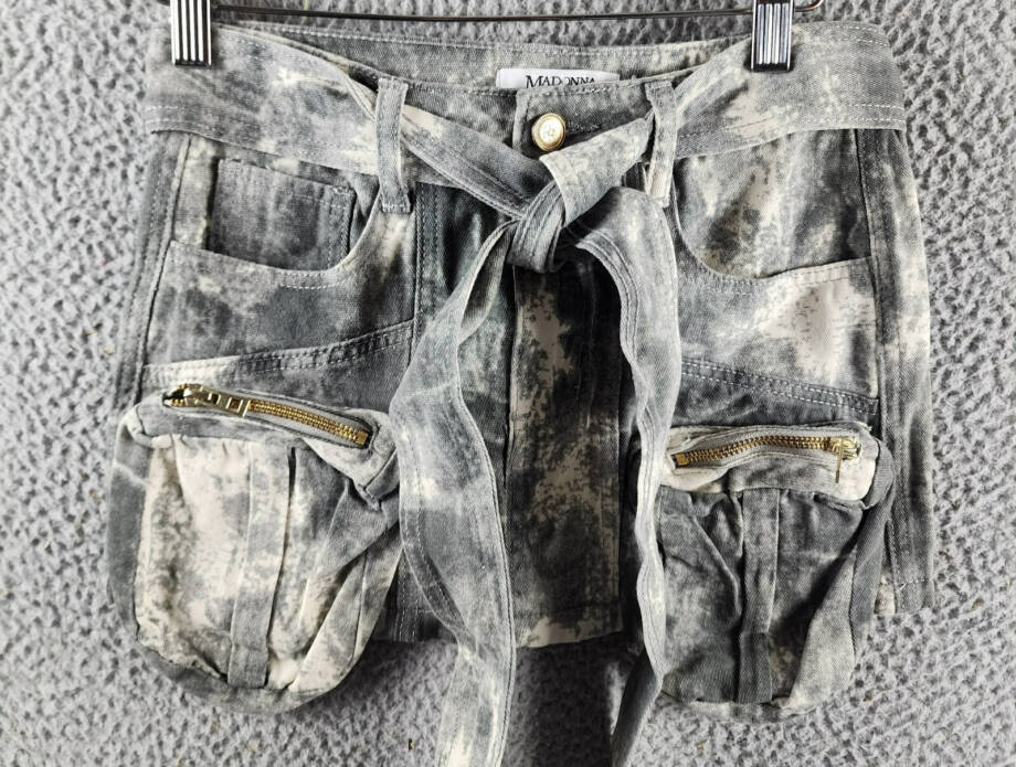 Madonna & Co. Cargo Denim Mini Skirt Women's S Gray Acid Wash Button Zip Closure