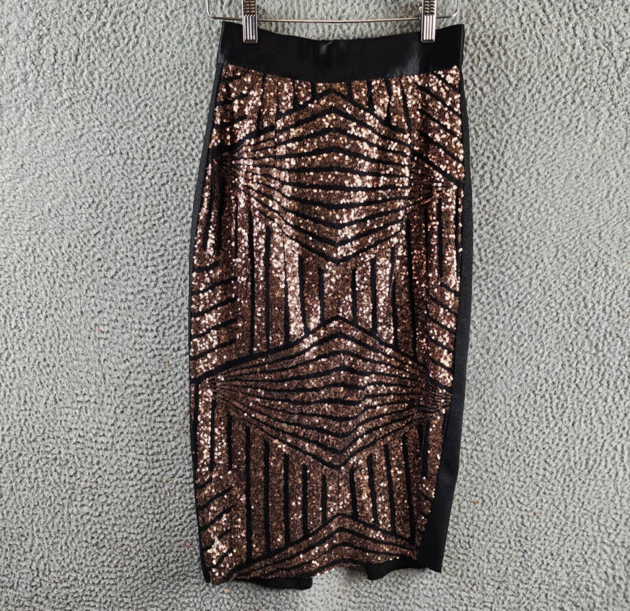 Gracia Embellished Party Pencil Skirt Women's Small Black Back Zip Closure