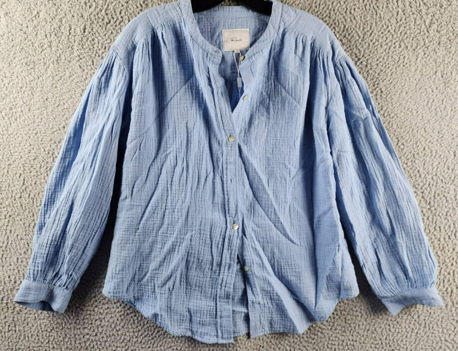Rails Charlet Relaxed Fit Button Top Women's XS Vista Blue Solid Long Sleeve