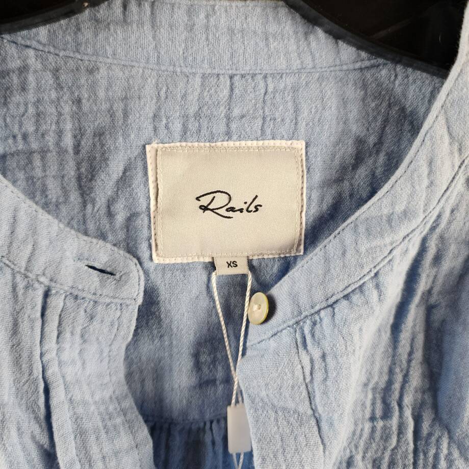 Rails Charlet Relaxed Fit Button Top Women's XS Vista Blue Solid Long Sleeve