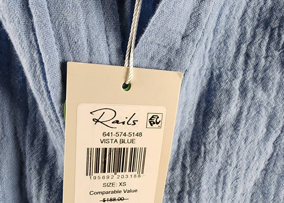 Rails Charlet Relaxed Fit Button Top Women's XS Vista Blue Solid Long Sleeve