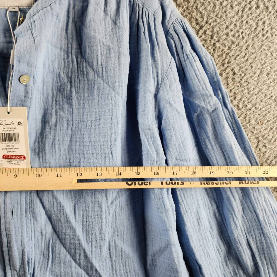 Rails Charlet Relaxed Fit Button Top Women's XS Vista Blue Solid Long Sleeve
