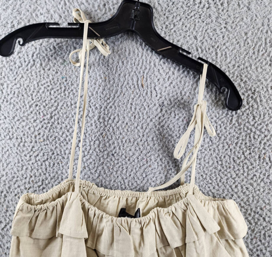 AQUA Knot Shoulder Layered Ruffle Cami Top Women's S Cream Self-Tie Strap