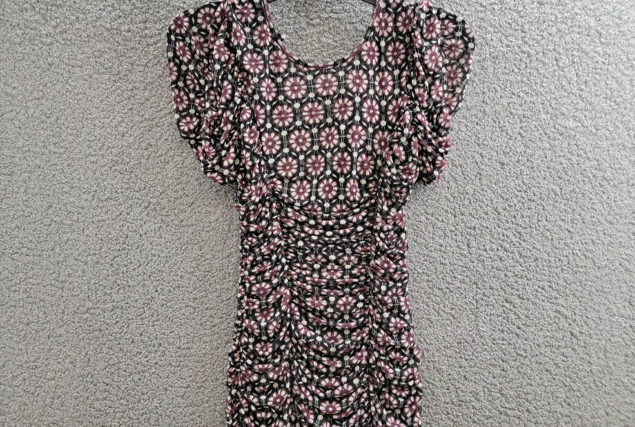 Free People Briella Printed Ruched Midi Dress Women's XS Black Combo Button Back