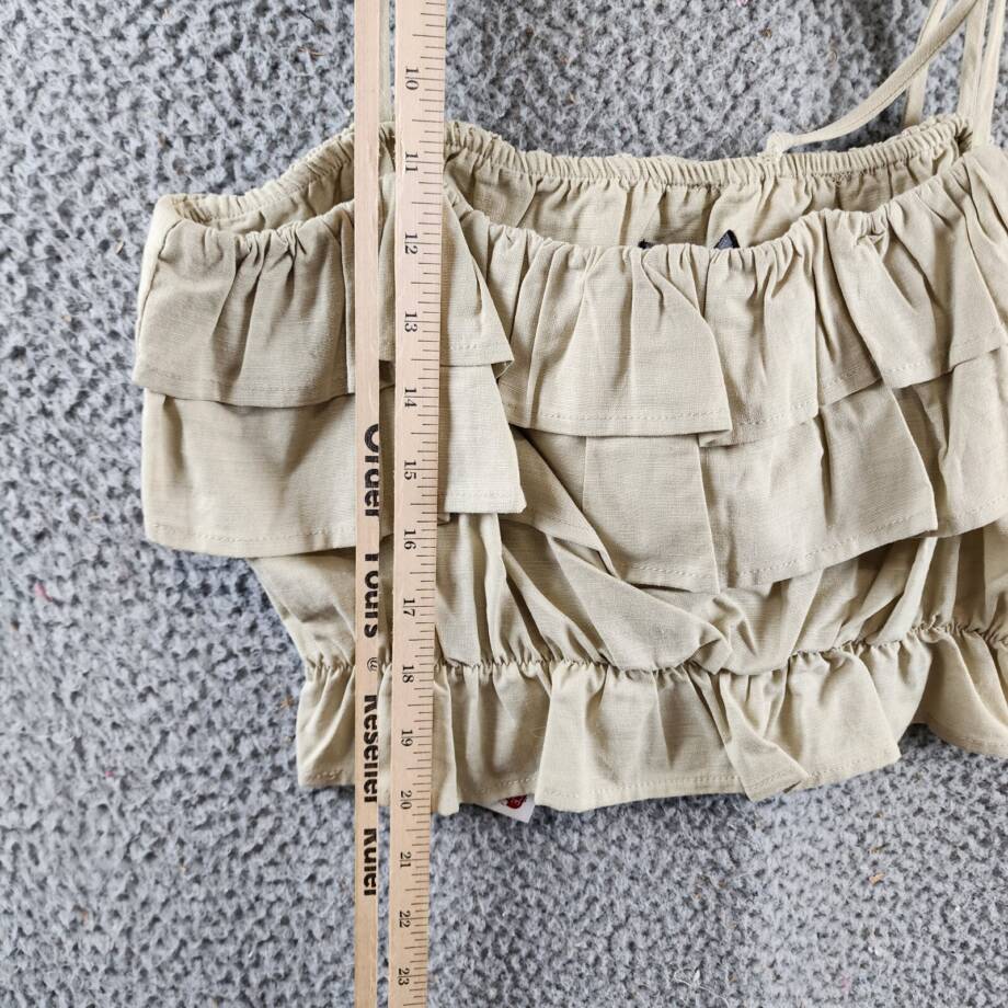AQUA Knot Shoulder Layered Ruffle Cami Top Women's S Cream Self-Tie Strap