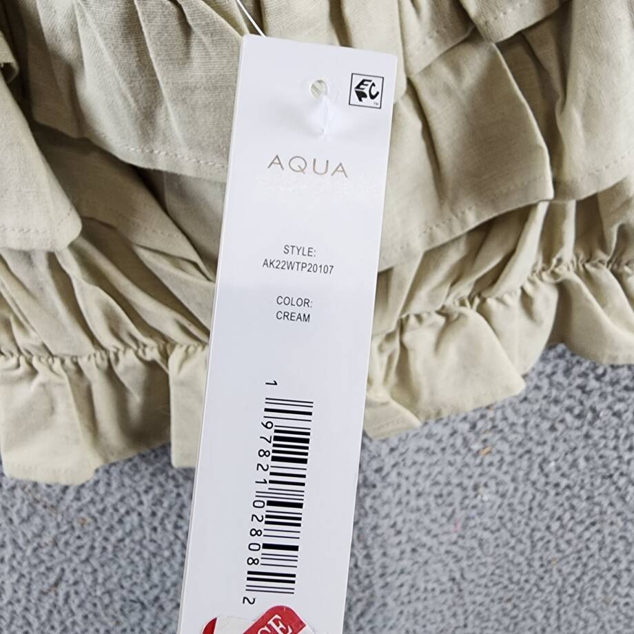 AQUA Knot Shoulder Layered Ruffle Cami Top Women's S Cream Self-Tie Strap