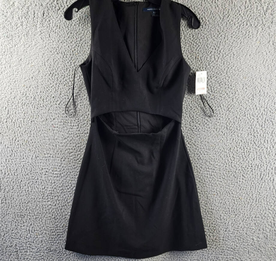 French Connection Whisper Cutout Dress Women's 4 Black V-Neck Back Zip Closure